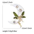 Moon Fairy Brooch with White Enamel Crescent and Green Wings view 5