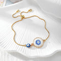 Gold Tone Blue Evil Eye Double-Dangle Slider Bracelets in Eight Designs view 7