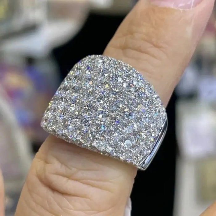 Square Pave Extra-Wide Signet Statement Ring In Polished Silver Tone