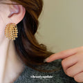Gold Tone Layered Firework Fringe Statement Stud Earrings view 3