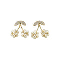 Pearl Cherry Flower Stud And Gold Tone Hoop Earrings view 5