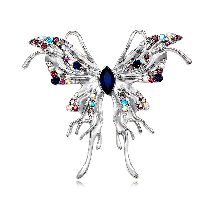 Silver Tone Butterfly Crystal Metal Brooch Pin for Jackets and Lapels