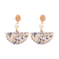 Blue Floral Fan and Pearl Drop Stud Earrings with Detailed Finish view 5