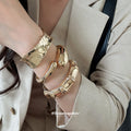 Gold Silver Bamboo Twist Hammered Open Cuff Bangles Six view 3