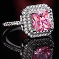 Silver Tone Pink Square Stone Halo Ring Jewelry Design view 4