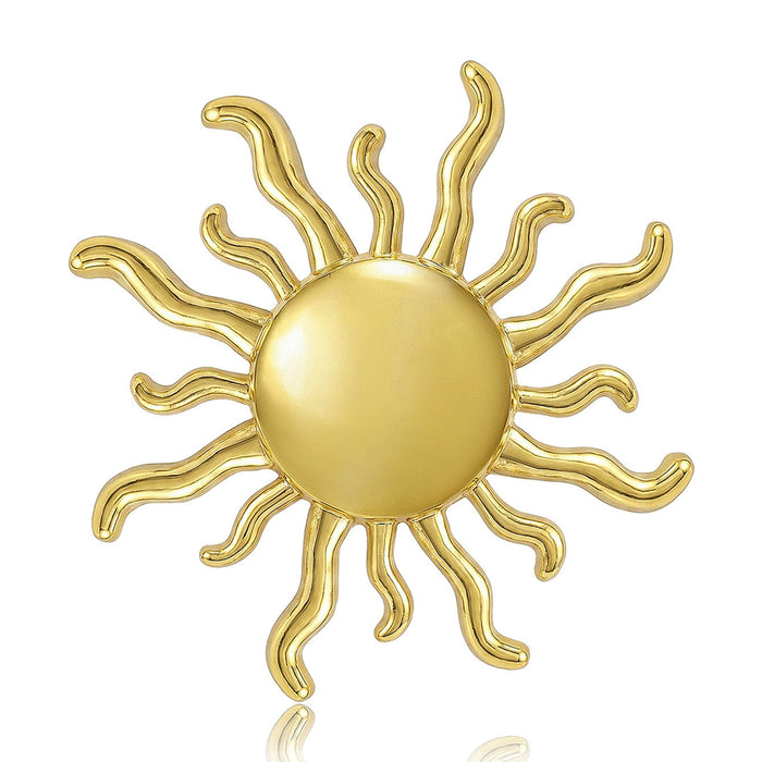 Wavy Ray Sun Brooch in Polished Metal for Jackets and Scarves