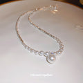 Silver Crushed Chain White Pearl Pendant Necklace Drop view 4