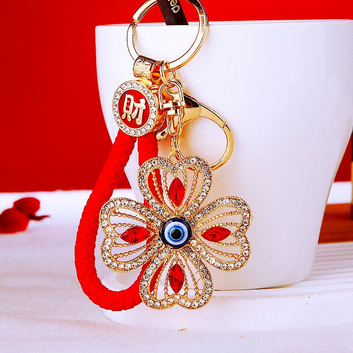 Angel Eye Four Leaf Clover Keychains with Plain and Fortune Loop Options
