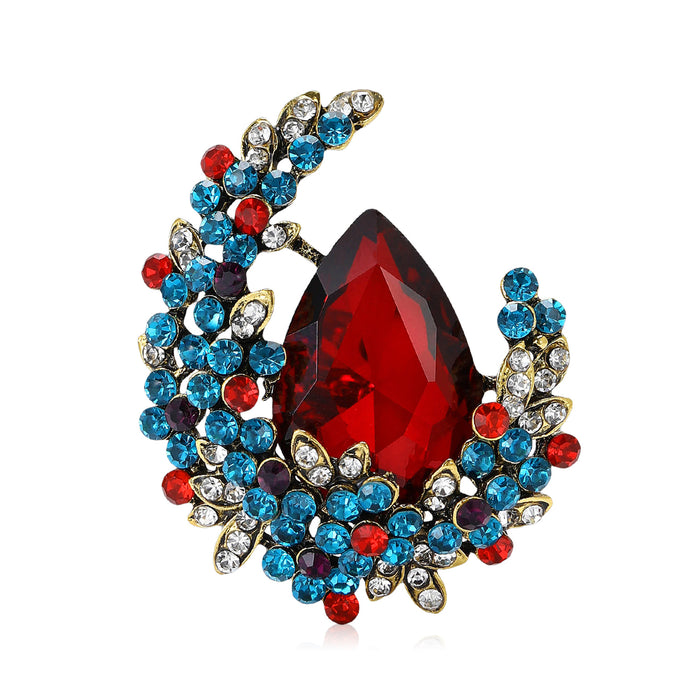Teardrop Center Crystal Cluster Brooch in Three Colorways