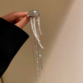 Silver Tone Jellyfish Brooch With Pearl And Crystal Chain Tassels view 6