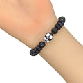 Black Wood Bead Single Skull Focal Stretch Bracelet view 3