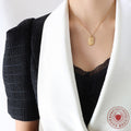 Gold Oval Female Body Relief Pendant Necklace Cable Chain view 3