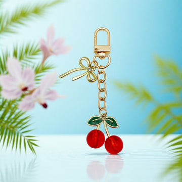 Transparent or Solid Red Cherry Bow Clasp Keychains