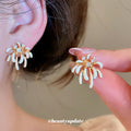 White Enamel Firework Crystal Stud Earrings in Gold Tone view 1