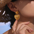 Hammered Heart Drop Earrings Gold Steel Mixed Tones view 2