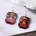 Silver Tone Printed Acrylic Large Face Mask Hook Earrings in Four Colors view 2