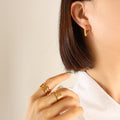 Geometric Shape Huggie Hoop Earrings Gold Steel Mix view 1