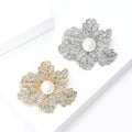 Crystal Leaf Cluster Brooch With Central Pearl and Openwork Petals view 3