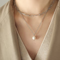 Layered Paperclip Chain Pearl Drop Pendant Necklace Metal view 7