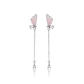 Pink Blue Butterfly Chain Drop Earrings Crystal Tassel view 5