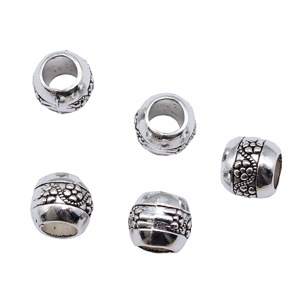 9x9x8mm 1.8g Antique Silver Zinc Alloy Round Carved Pattern Large Hole Spacer Beads for DIY Jewelry