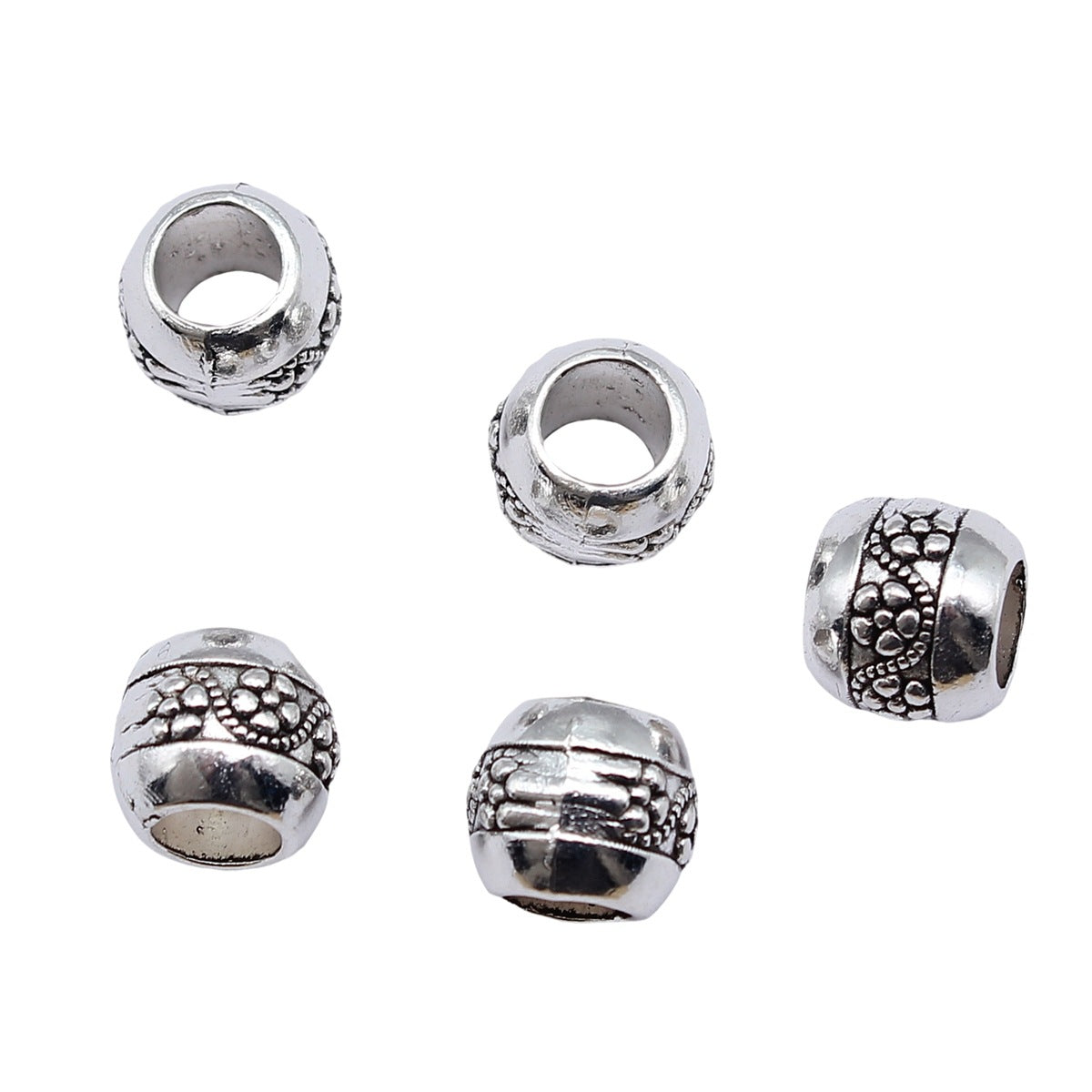 9x9x8mm 1.8g Antique Silver Zinc Alloy Round Carved Pattern Large Hole Spacer Beads for DIY Jewelry