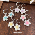 Pastel Flower Silver Tone C Hoop Earrings Four Colors view 3
