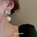 Square Crystal Pearl Drop Stud Earrings For Women Jewelry view 3