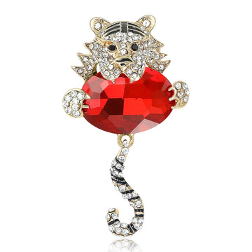 Jeweled Tiger Brooch With Oval Crystal Body in Four Colors