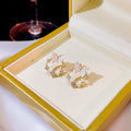 Butterfly and Pearl Look Open Wreath Gold Tone Stud Earrings view 3