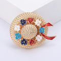 Woven Look Floral Sun Hat Brooch with Ribbon in Two Colorways view 4