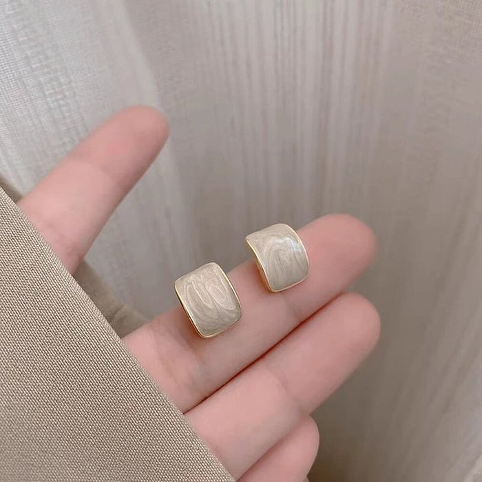 Gold Cream Swirl Square Stud Earrings Soft Gloss Finish