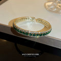 Gold Tone Green Crystal Open Cuff Bracelet In Two Listed Styles view 3