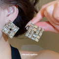 Clear Square Crystal Cluster Stud Earrings Statement Jewelry view 4