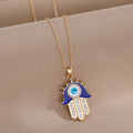 Gold and Silver Tone Blue Crystal Hamsa Eye Pendant Necklaces view 7