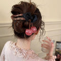 Fabric Bow Cherry Charm Duckbill Hair Clips Three Colors view 3