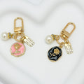 Gold Tone Crystal Charm Keychain With Faux Pearl Pendant view 2
