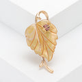 Gold Shell Leaf Brooch with Pink Rhinestone Ladybug view 6