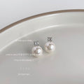 Silver Tone Clear Square Stone Pearl Stud Earrings In Gray And White view 4