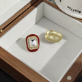 Red Rectangle Crystal Look Gold Border Stud Earrings view 2