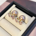 Pink Bow Champagne Pearl Look Jacket Stud Earrings view 4