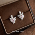 Silver Perfume Bottle Stud Earrings Pink Crystal Pearl Cap view 4