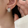Antique Silver Wide Square Filigree Swirl Huggie Hoop Earrings view 3