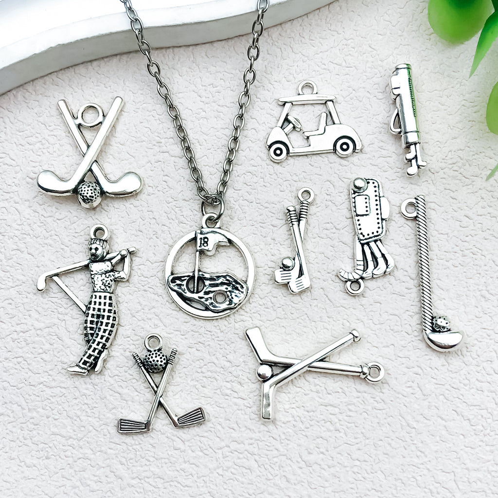 Antique Silver Zinc Alloy Golf Ball Sports Charm Pendant for DIY Keychain Jewelry