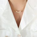 Five Faux Pearl Bar Necklace Gold Steel Thin Chain Collar Style view 6