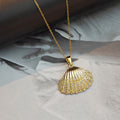 Clear Accent Scallop Shell Pendant Necklace In Two Tones view 6