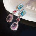 Pastel Geometric Crystal Drop Earrings in Polished Statement Design view 6