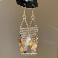 Gold Tone Crystal Chain and Disc Fringe Hook Earrings view 1