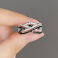 Black and White Cubic Zirconia Interwoven Band Ring in Silver-Tone Brass view 3