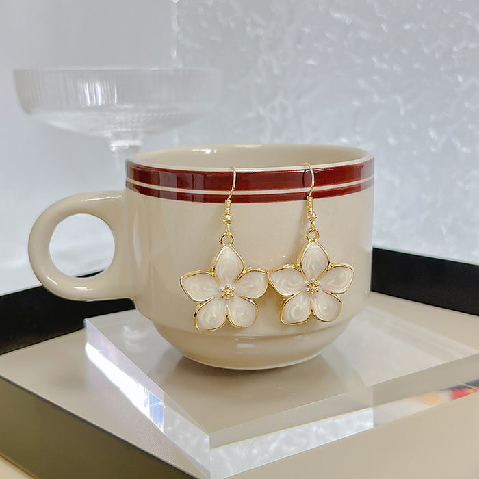 White Pink and Black Five Petal Flower Hook Earrings